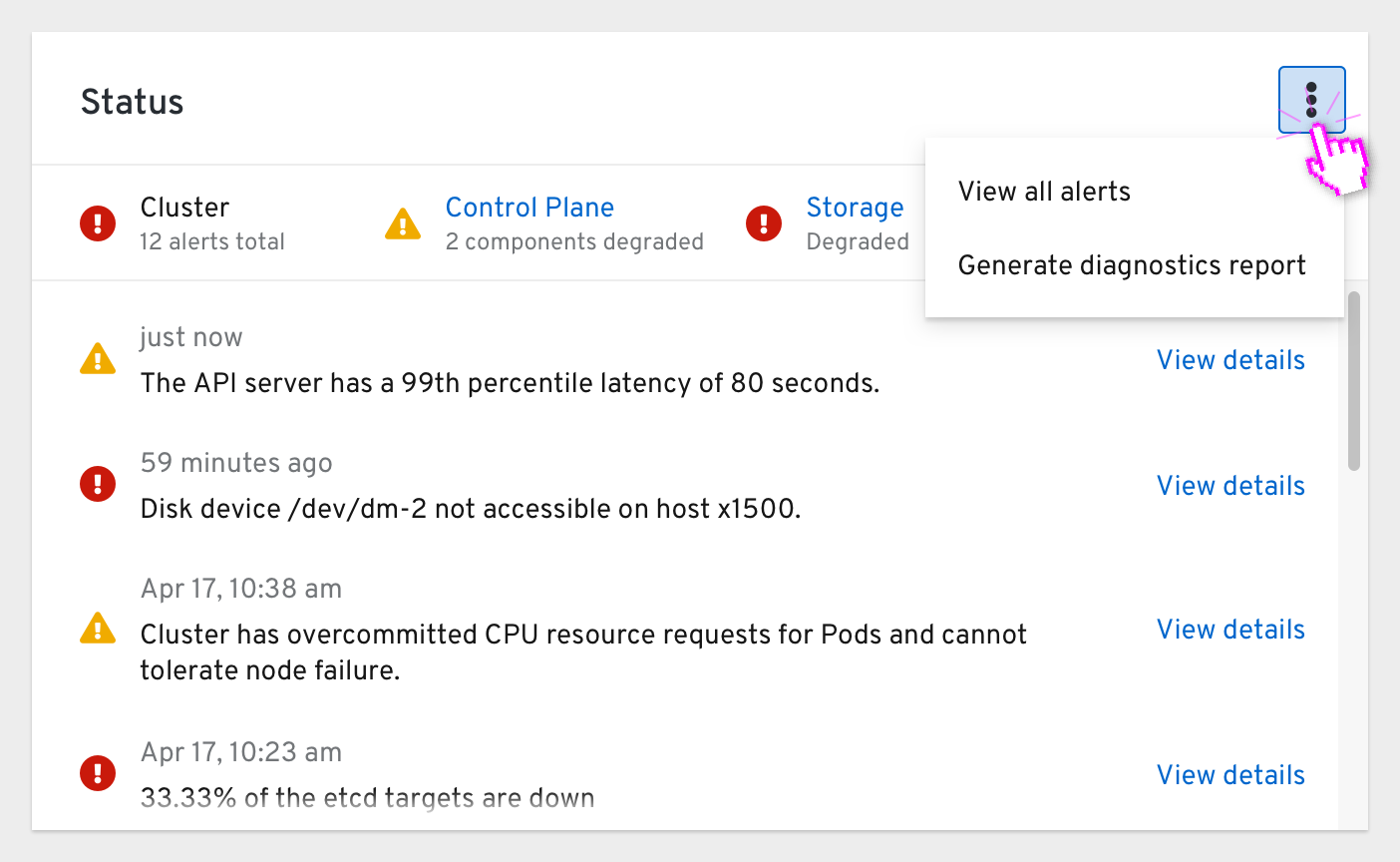 Status card actions