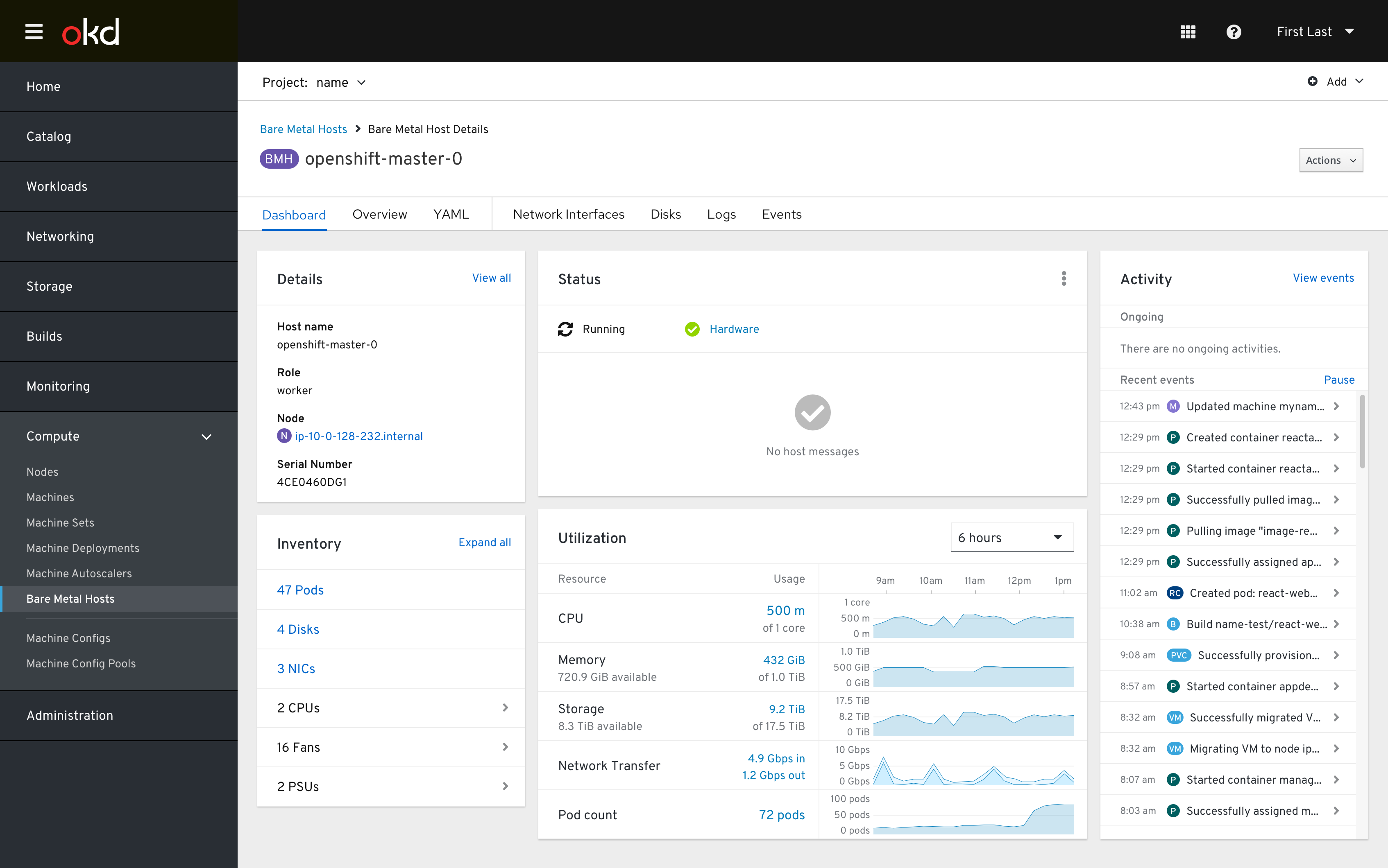 Bare Metal Host Dashboard