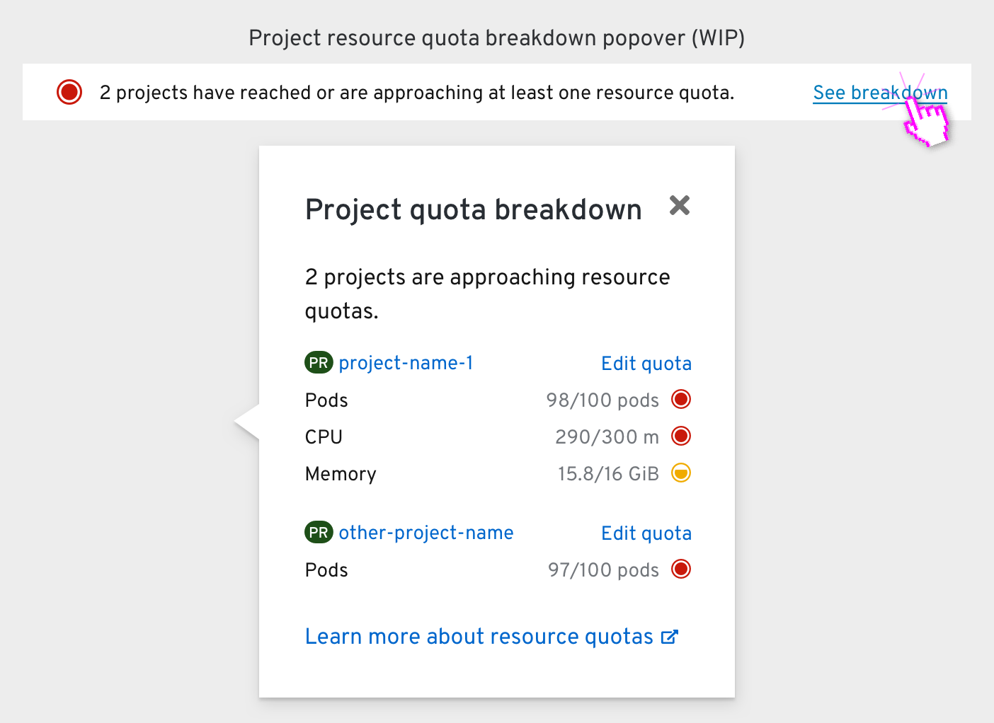 Overview Dashboard Quota breakdown