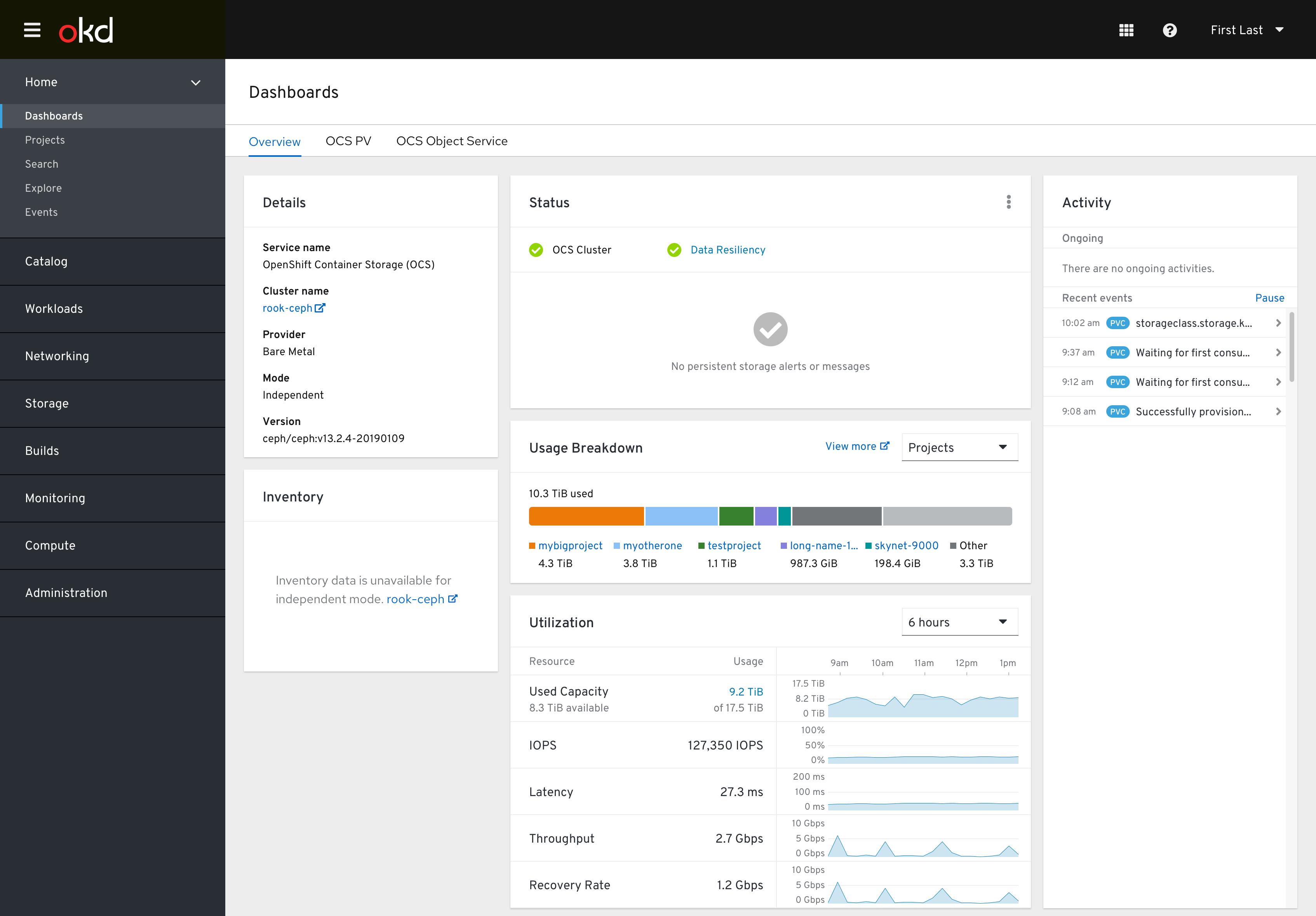 Persistent Storage Dashboard Independent