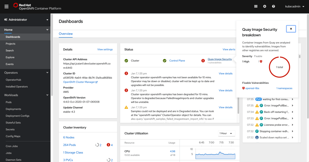 Cluster dashboard security card 1