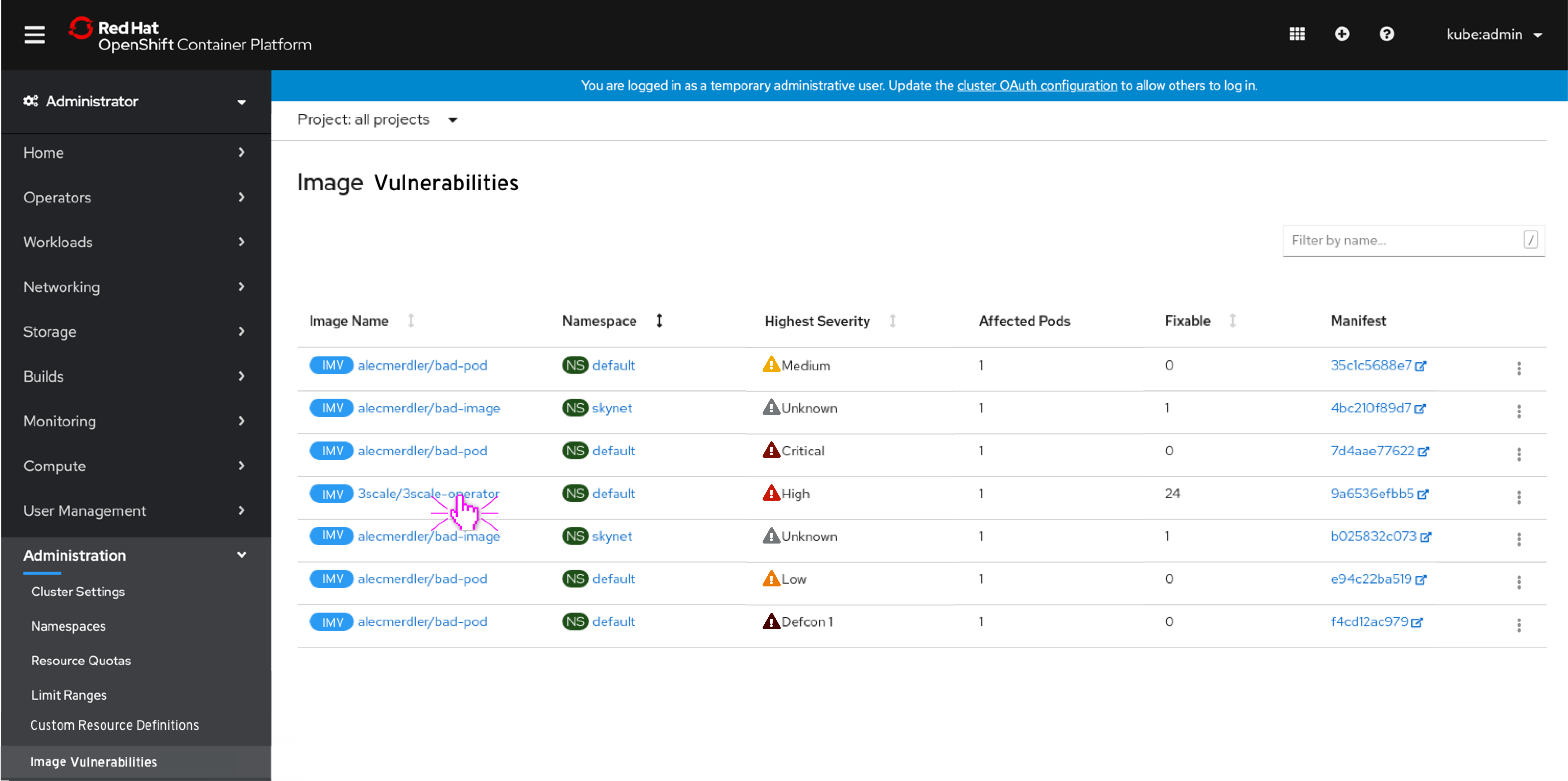 ImageManifestVulnerabilities List