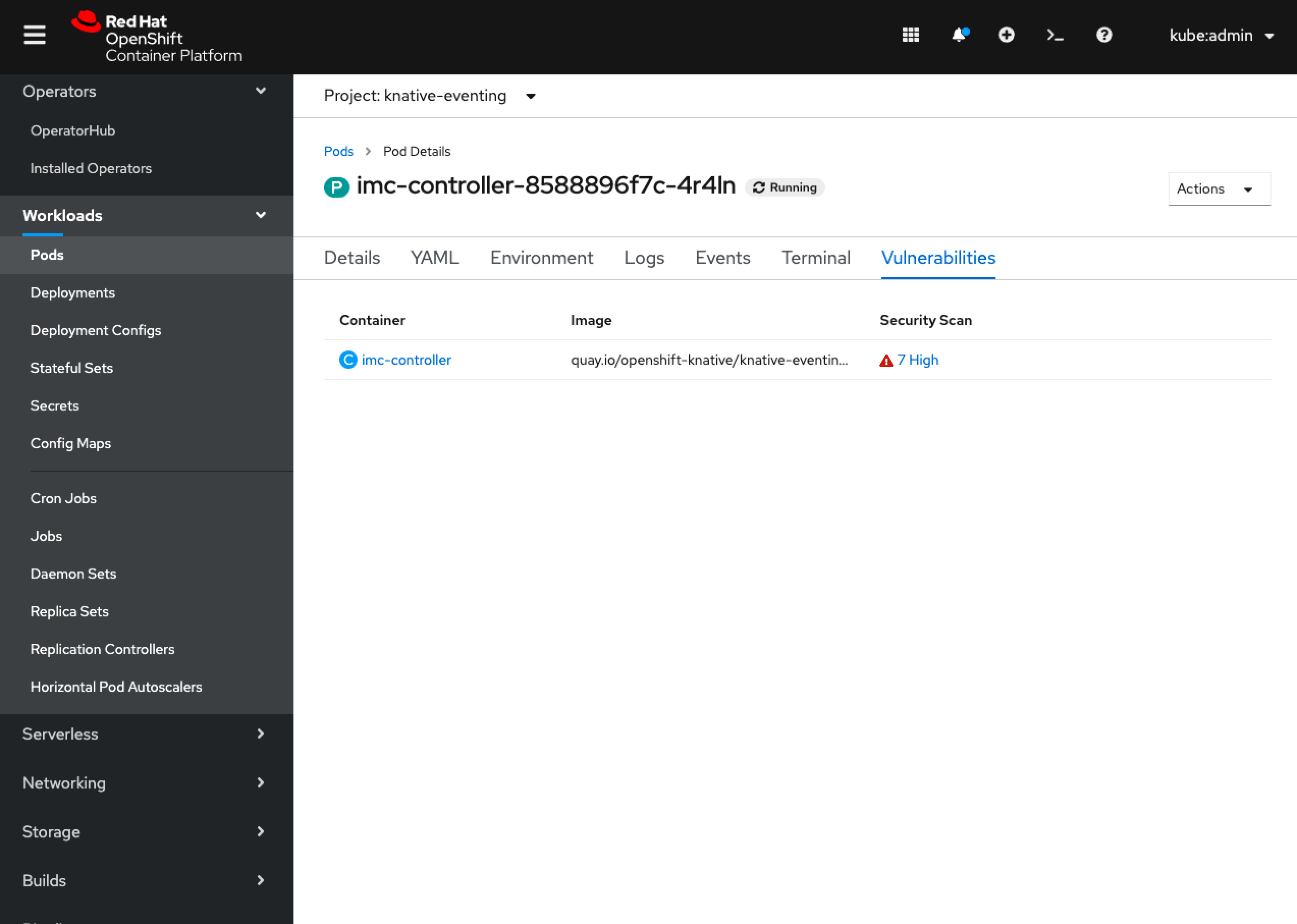 Cluster Dashboard Image Vulnerabilities Status