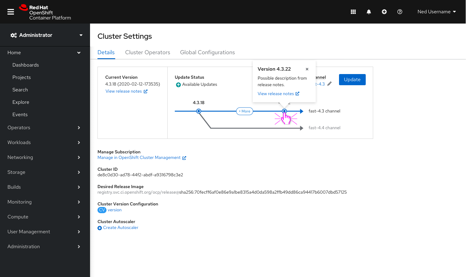 Channel visualization - recommended version popover