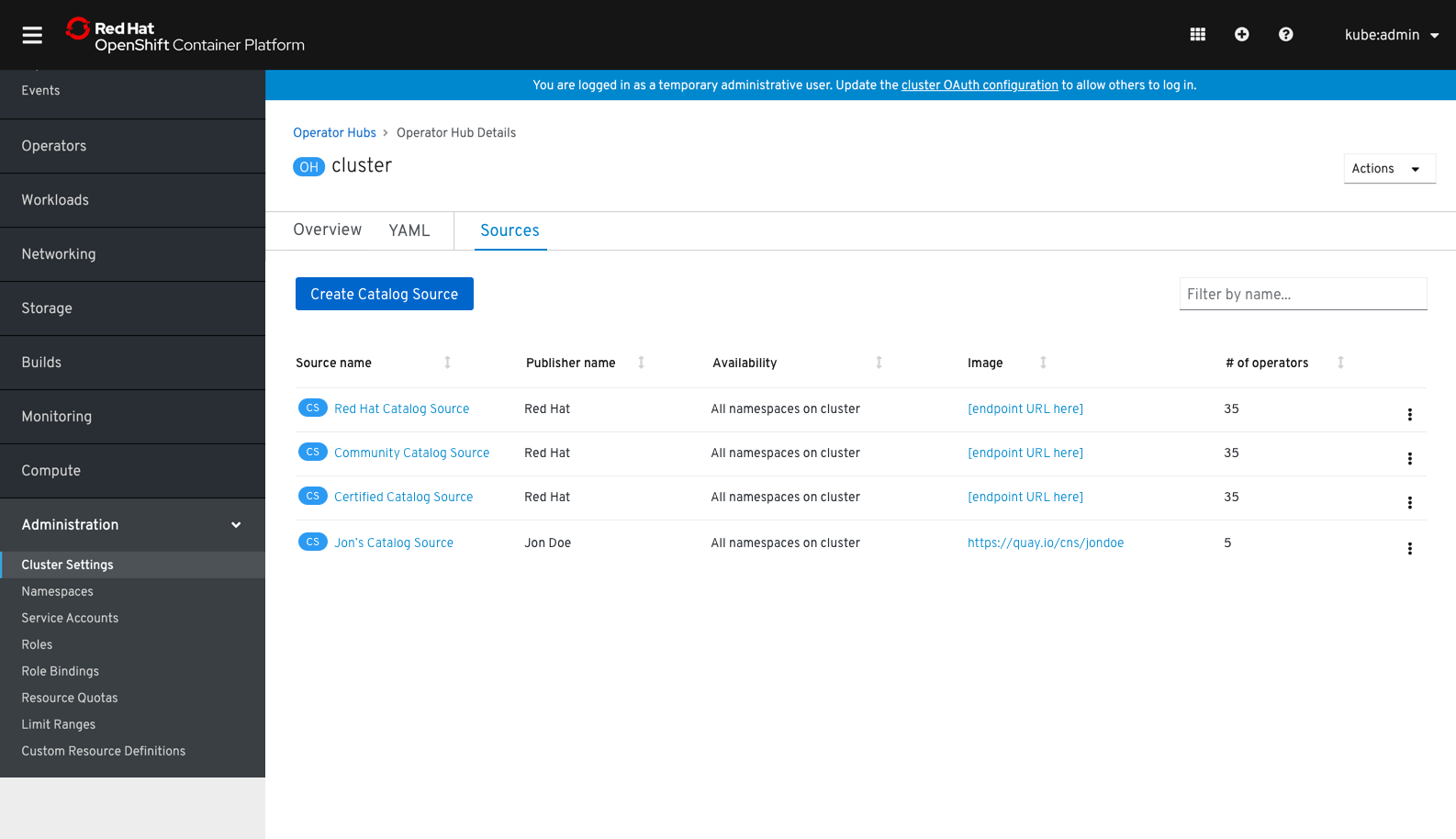 OperatorHub catalog source in list