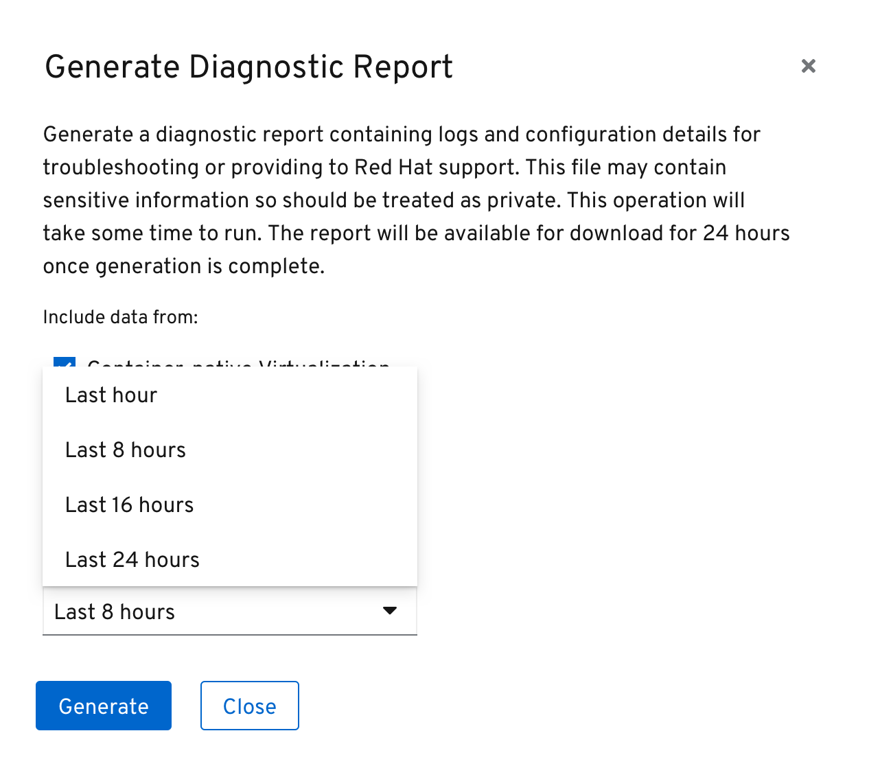 Generate Diagnostic Report dialog select