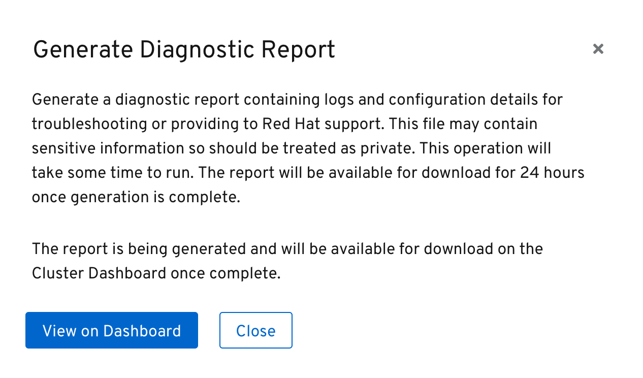 Generate Diagnostic Report dialog in progress