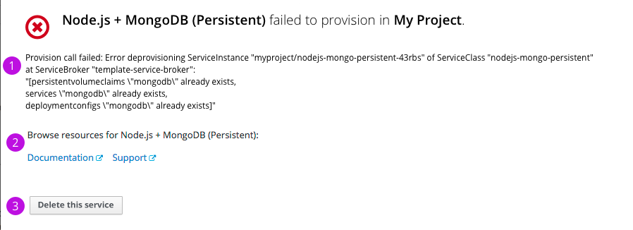 results provisioned service fail