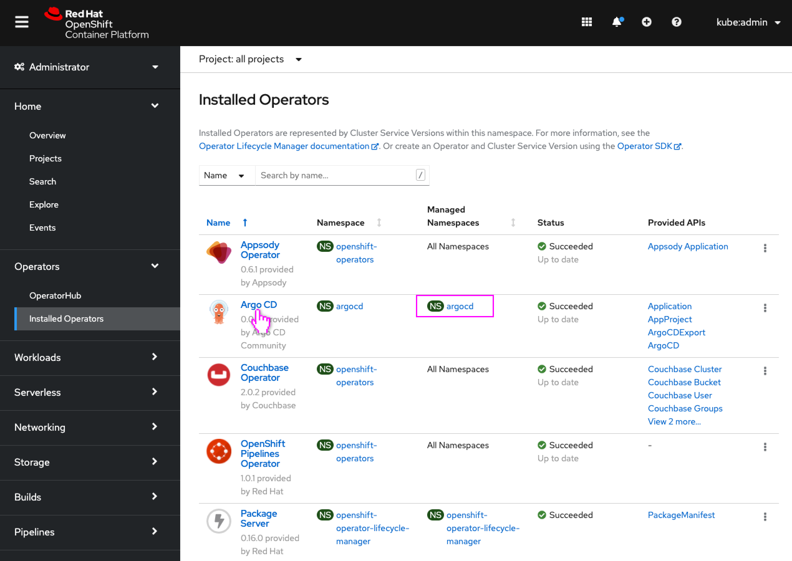 Single operator list view