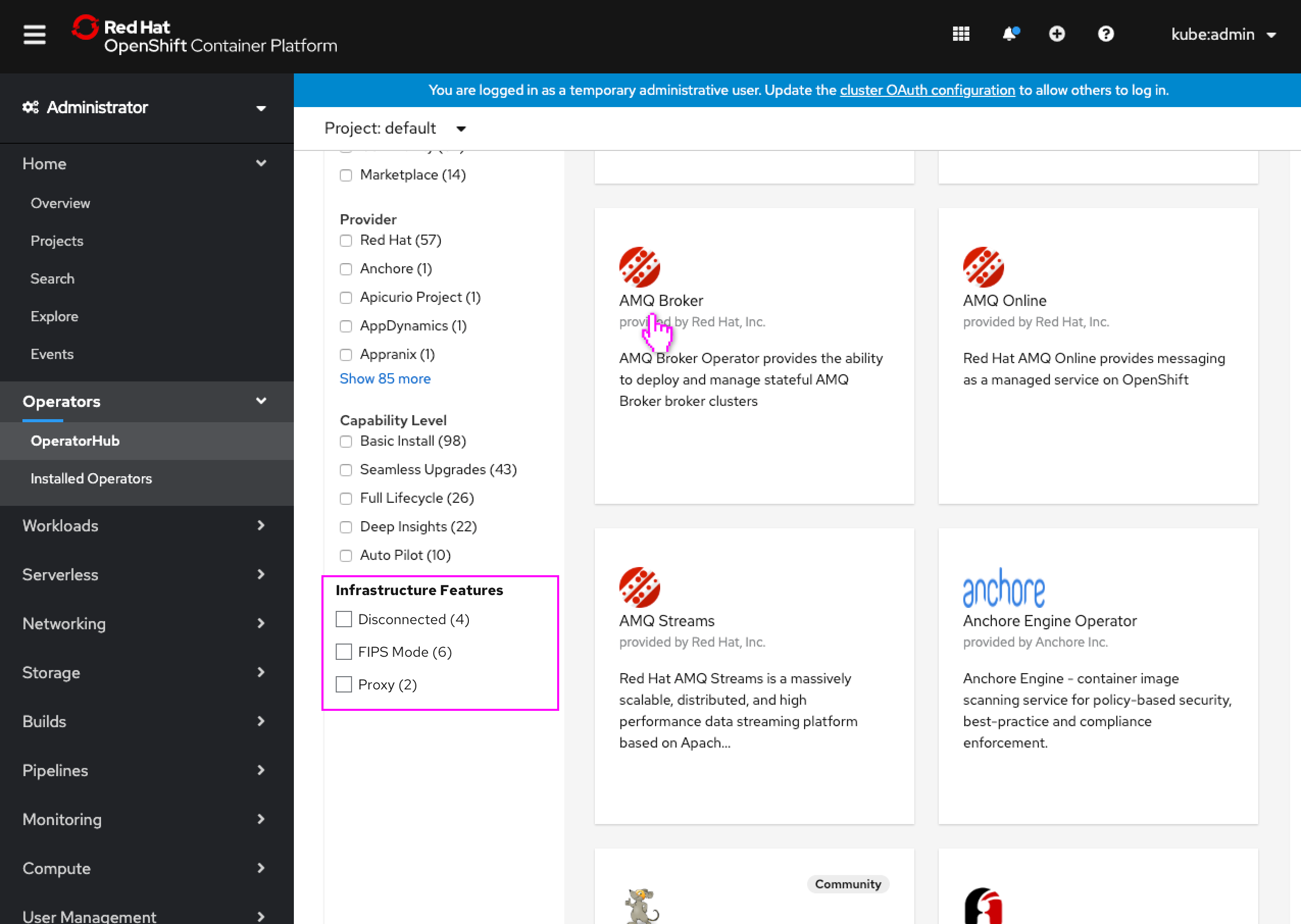 OperatorHub filters