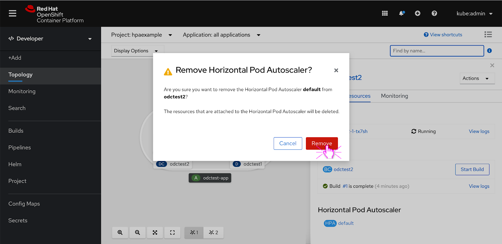 Remove horizontal pod autoscaler modal