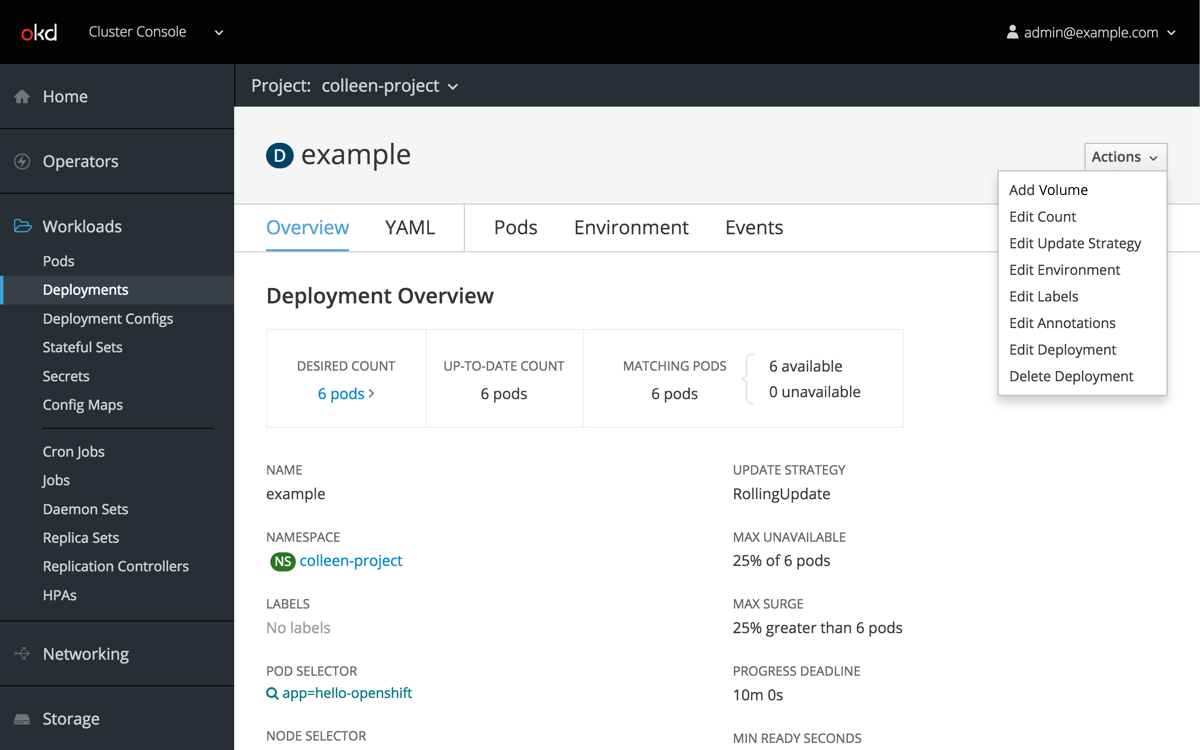 deployment detail page with add storage item