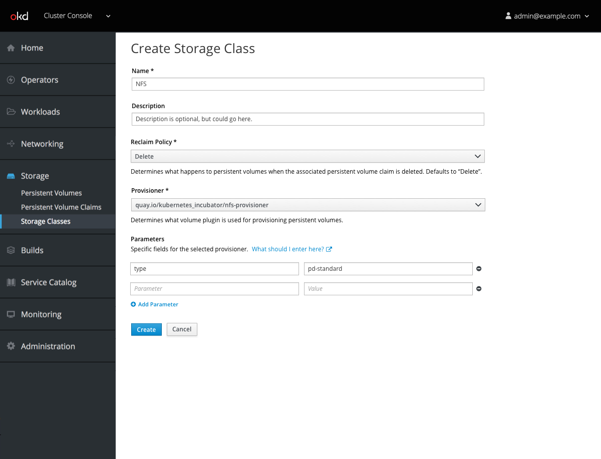 create storage class form