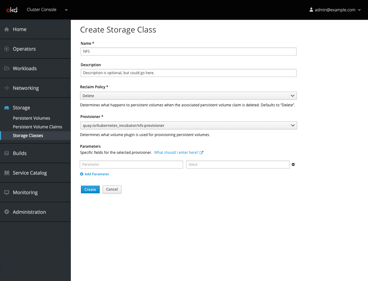 create storage class form