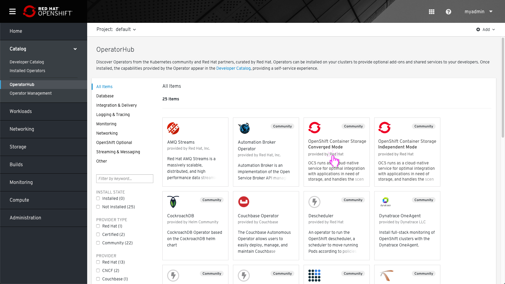 OperatorHub operators view