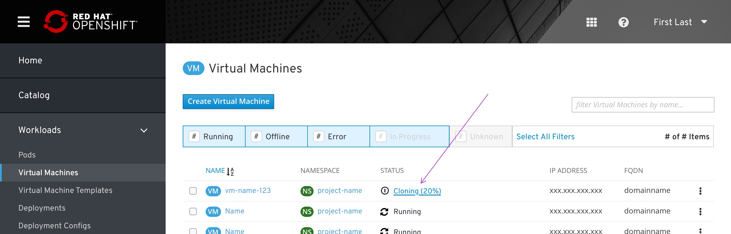 VM item under cloning