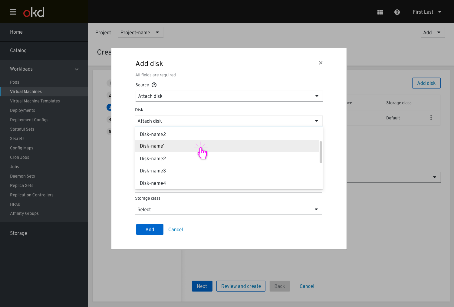 Attach disk selected