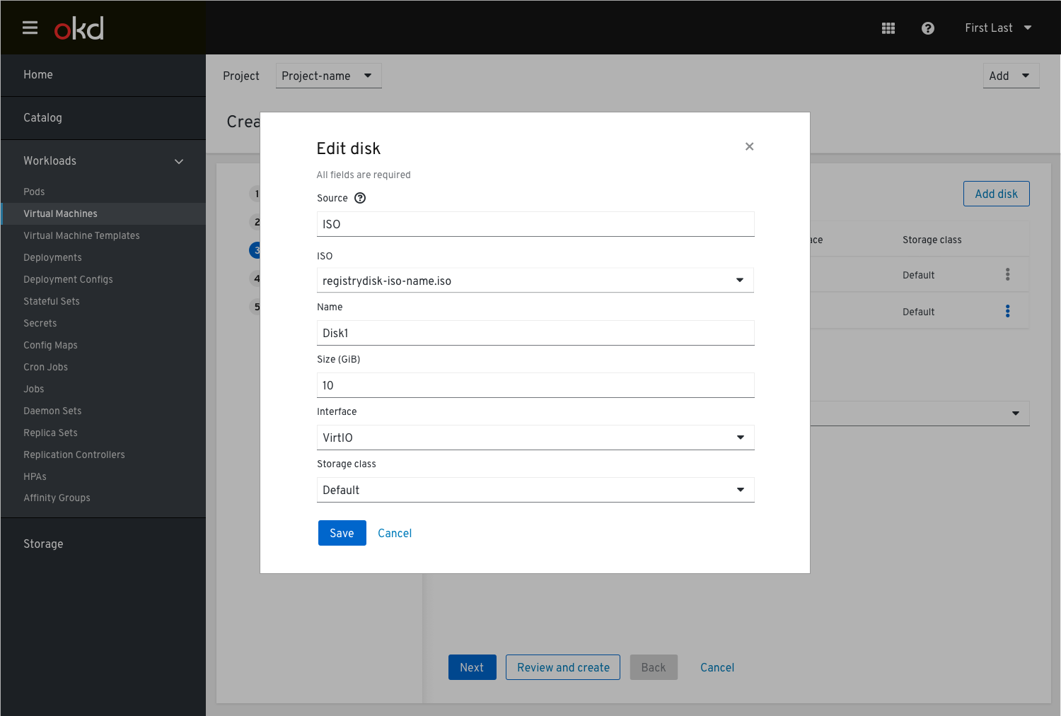 edit disk modal