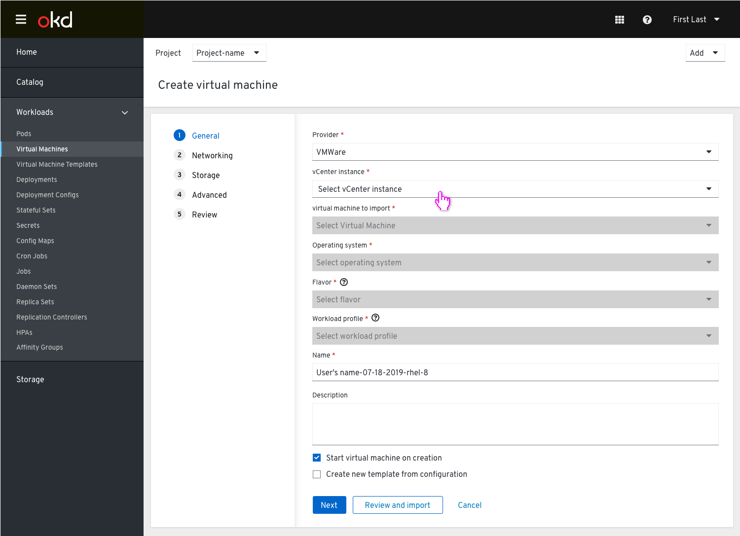 selecting vcenter instance