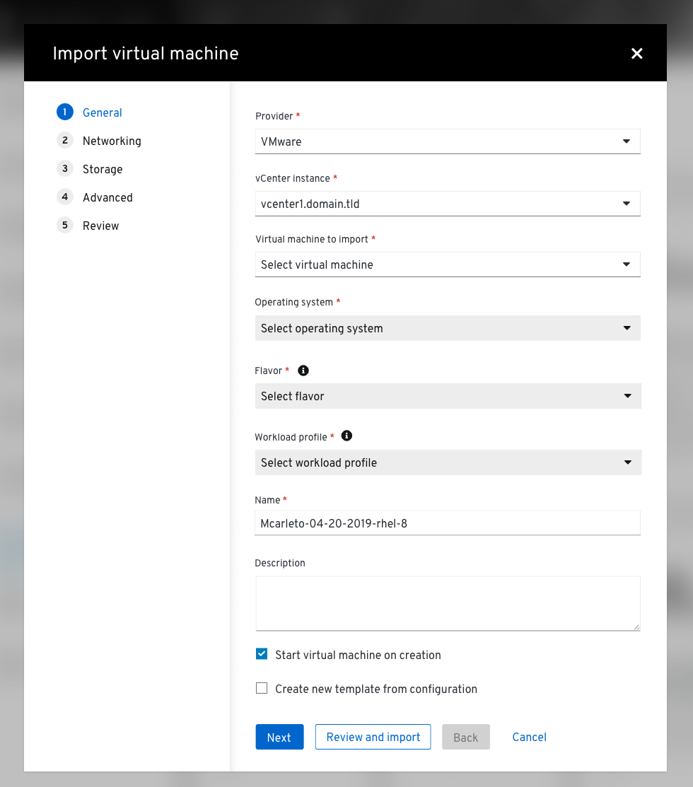 selected virtual machine