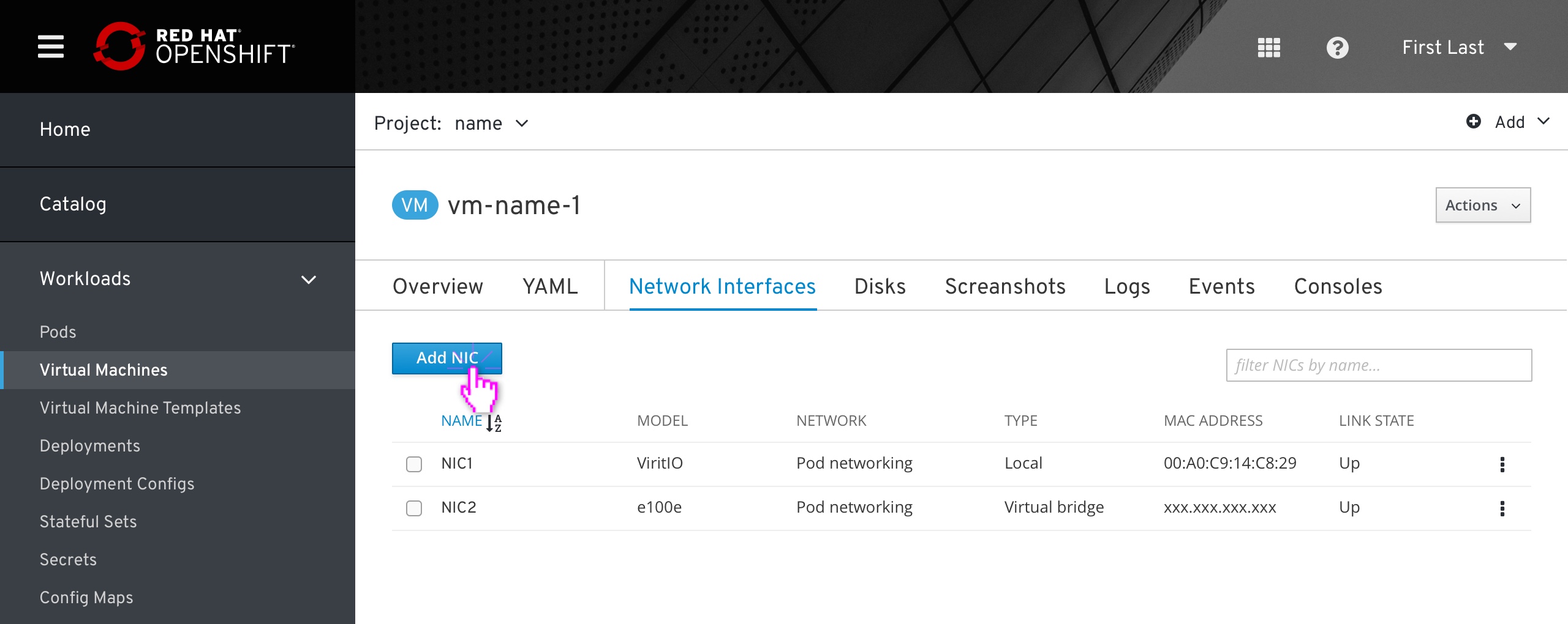 VM-network intefaces - add NIC