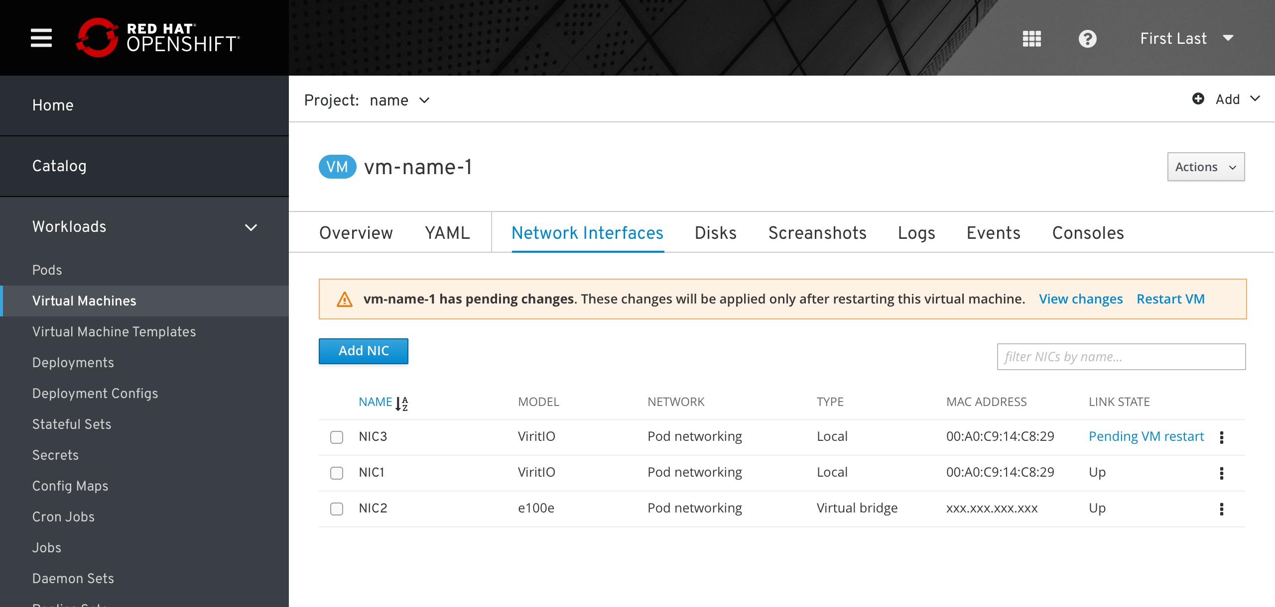 VM - new NIC