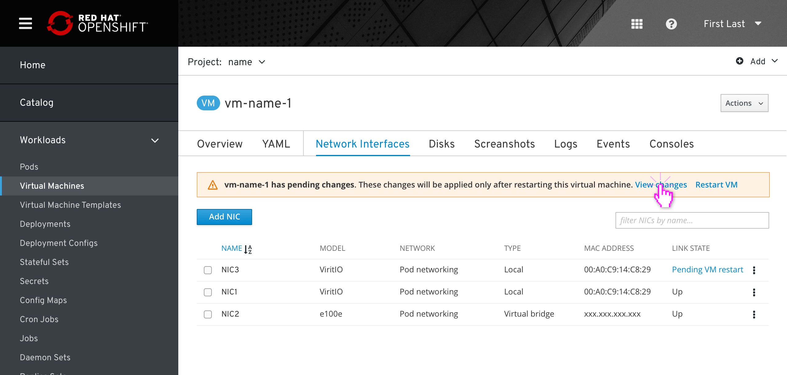 VM - Pending changes notification - view changes