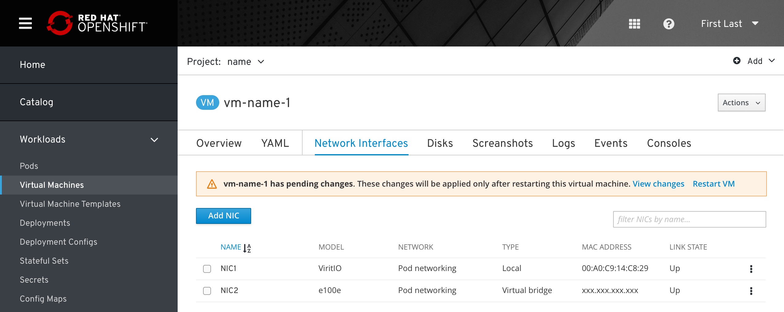 VM - Edit NIC saved changes