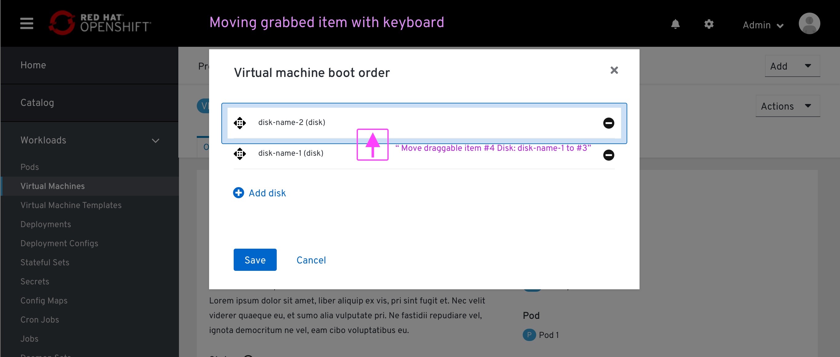 screen-reader - move item with up/down arro