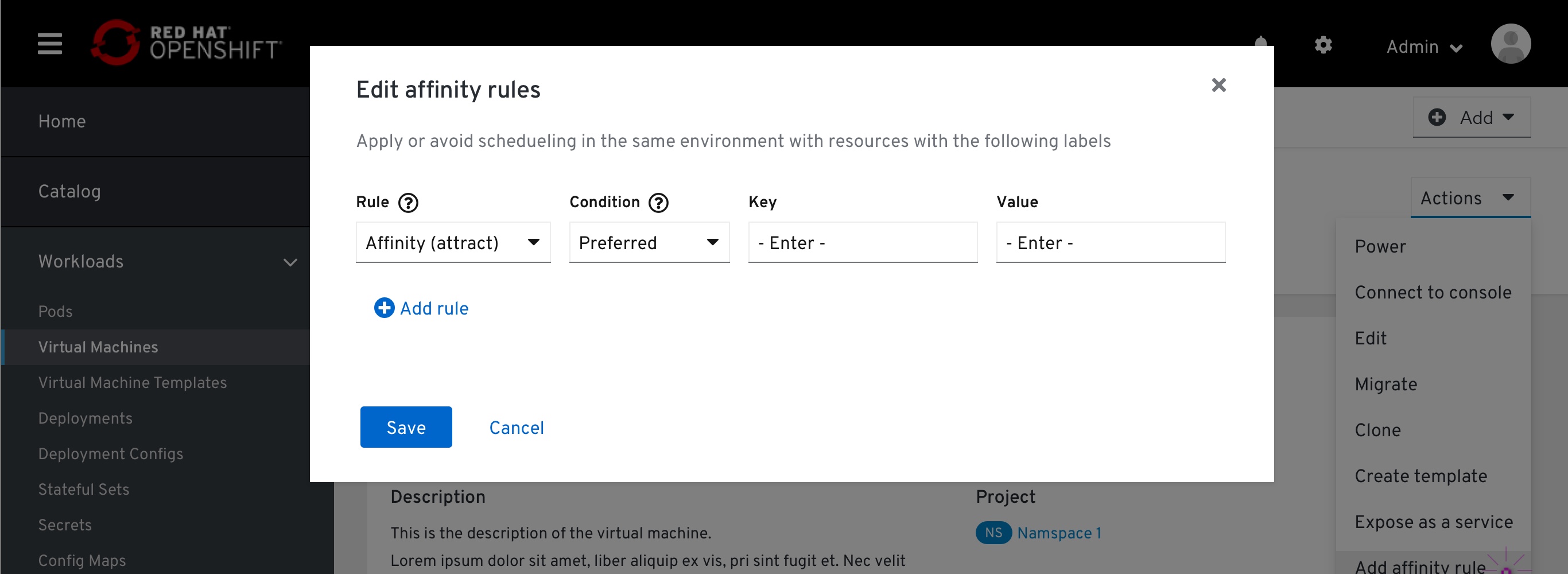 Affinity rule modal - default