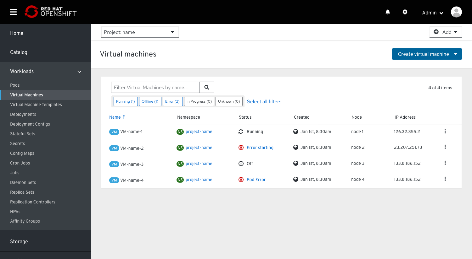 VM list six columns