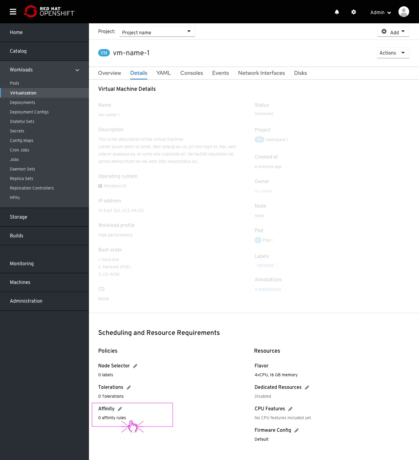 Affinity field in the Scheduling section 