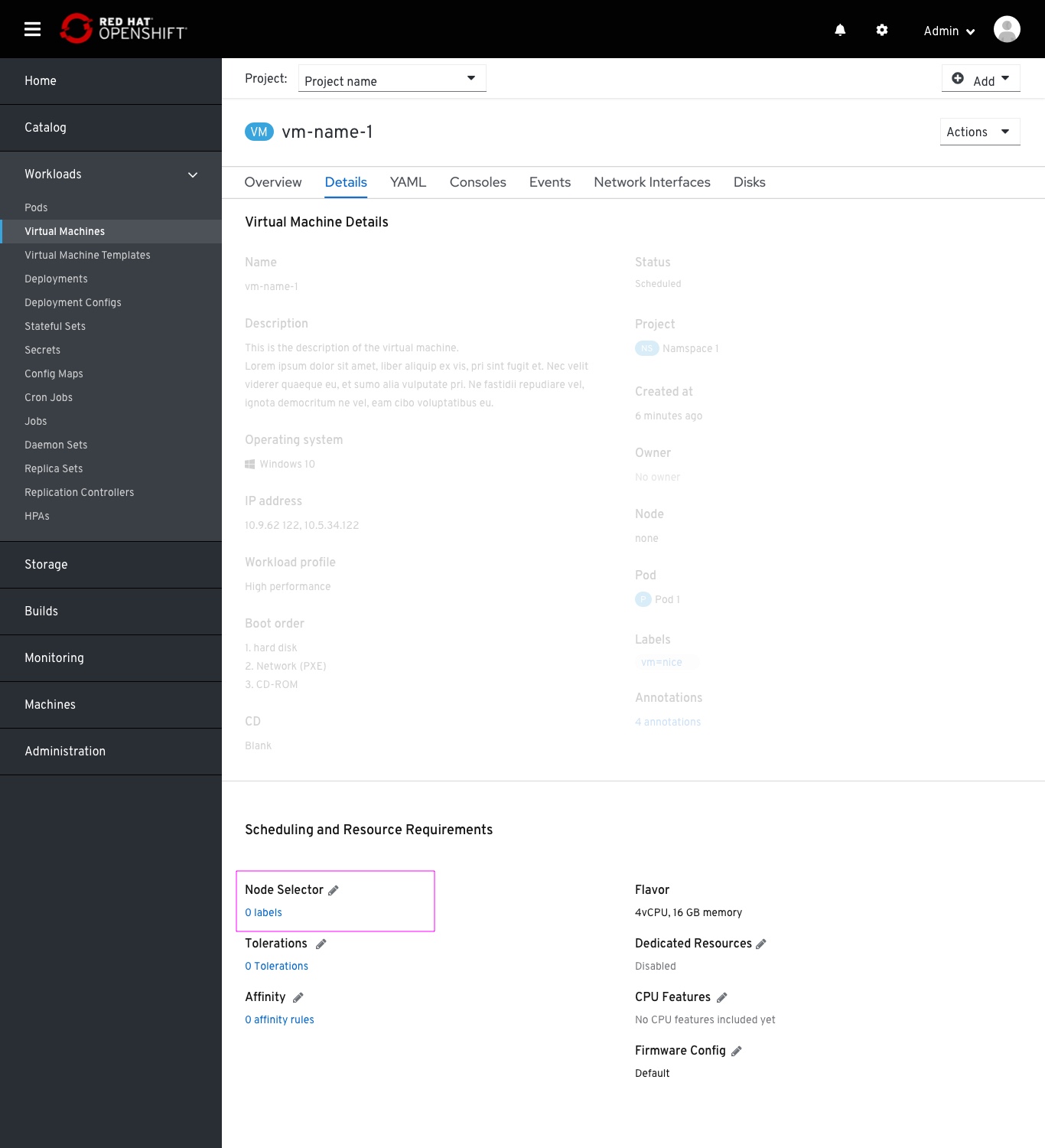 Node selector field in the Scheduling section 