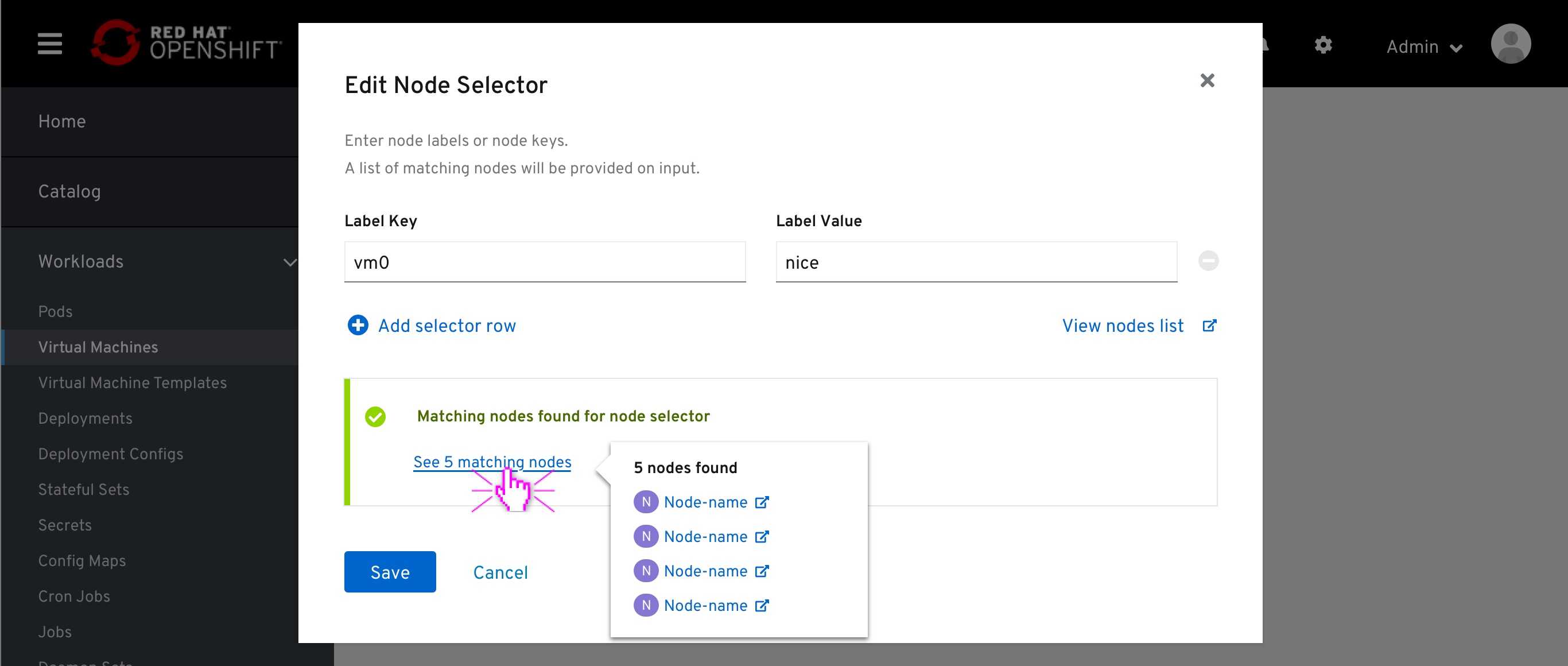 Node selector modal 