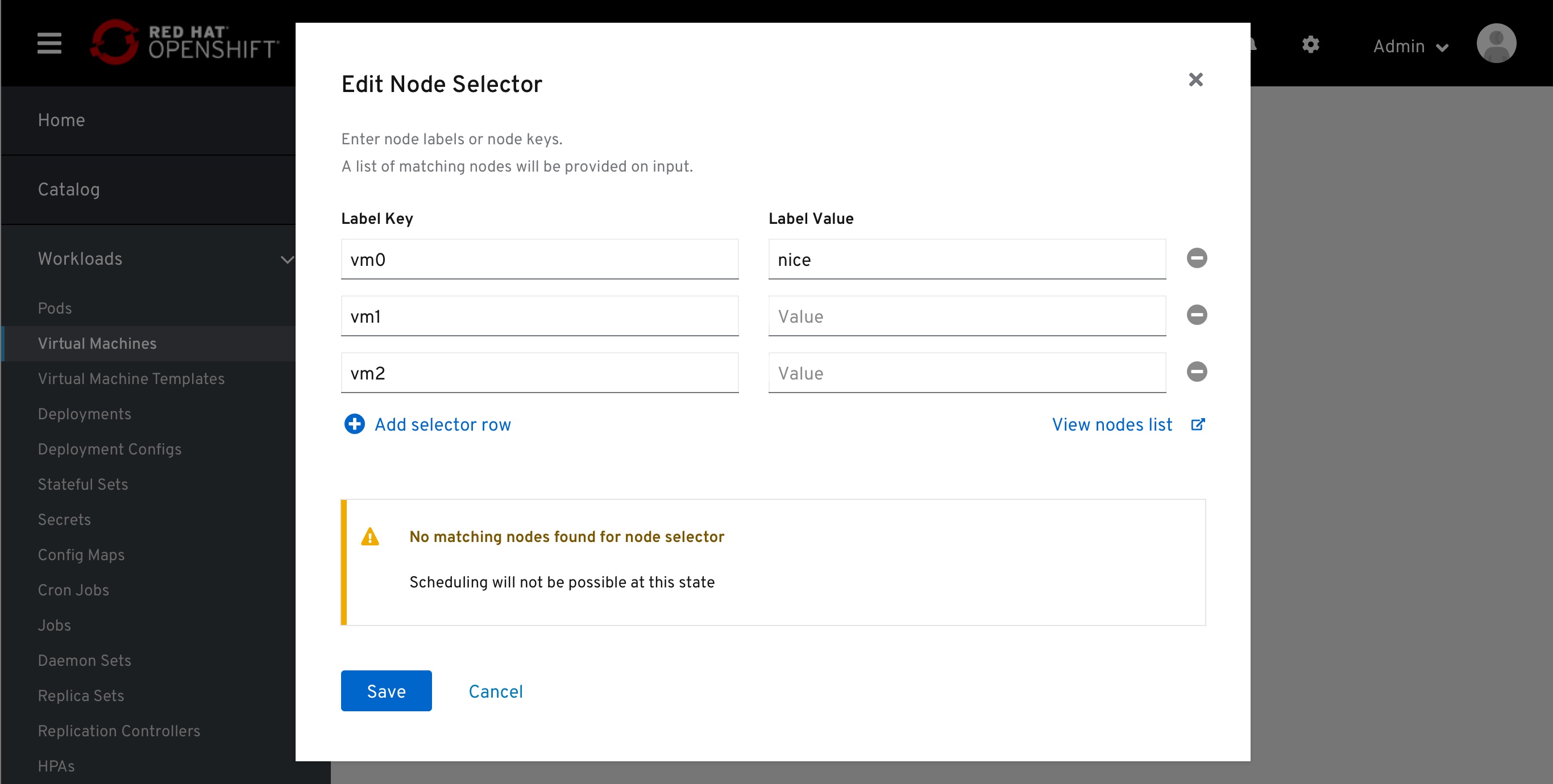 Node selector modal 