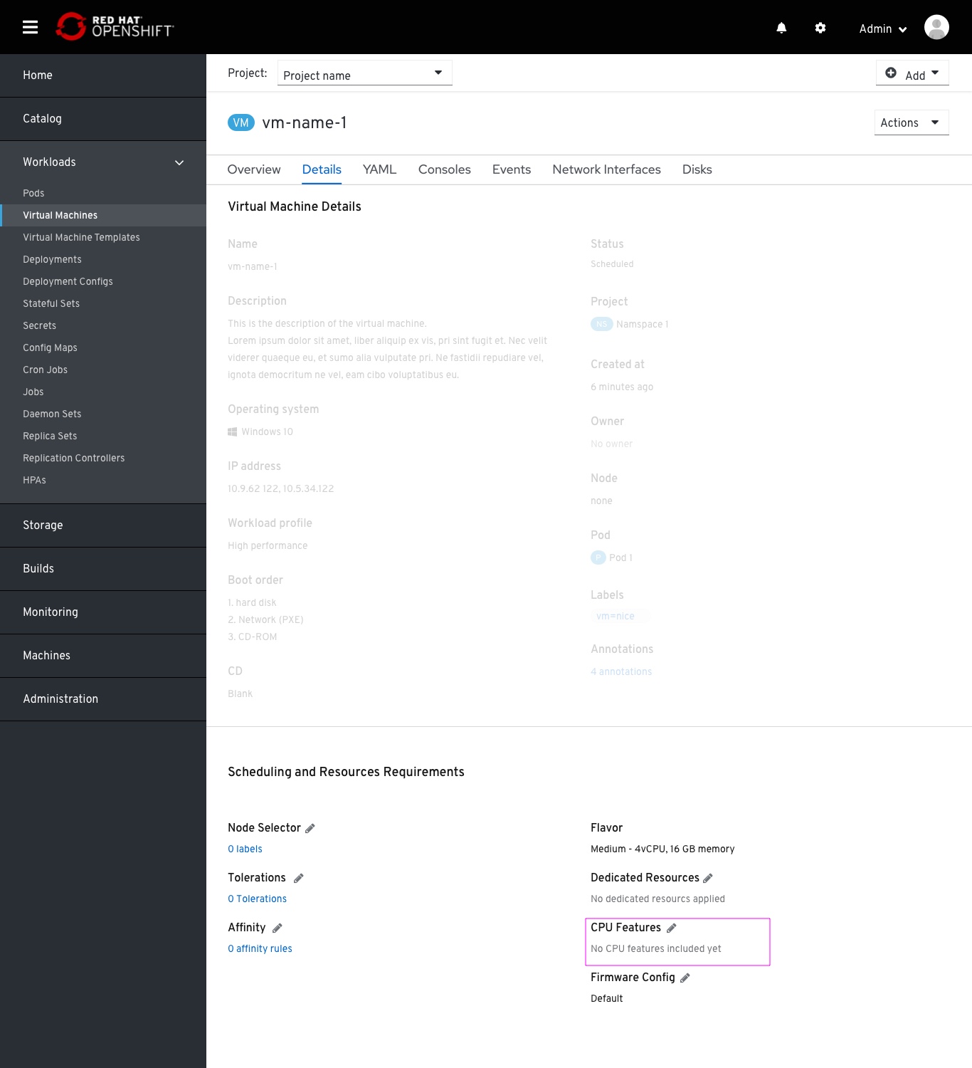 VM page CPU features default