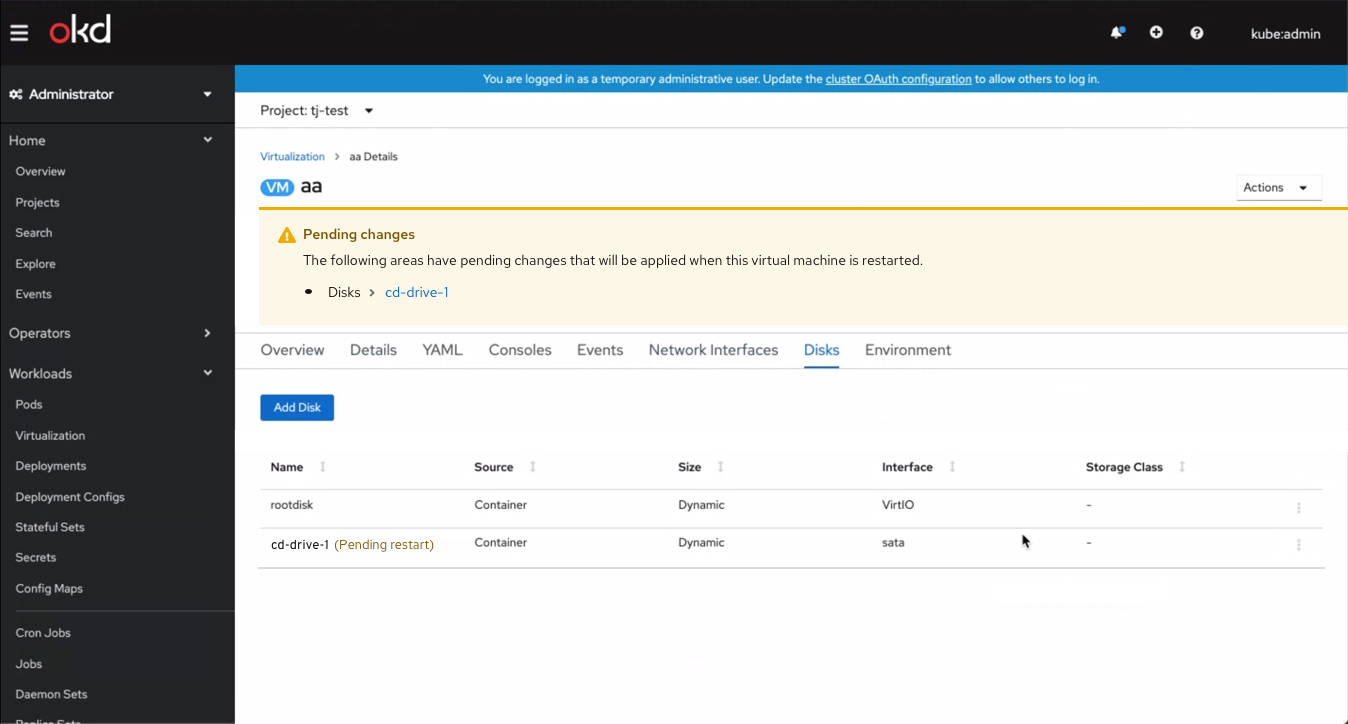 Disks list view showing pending changes in it