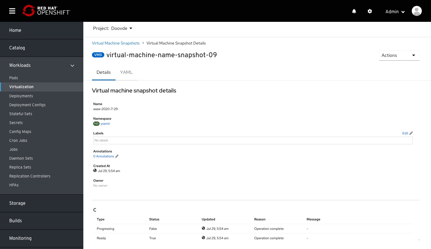 Virtualization - VM snapshot details page