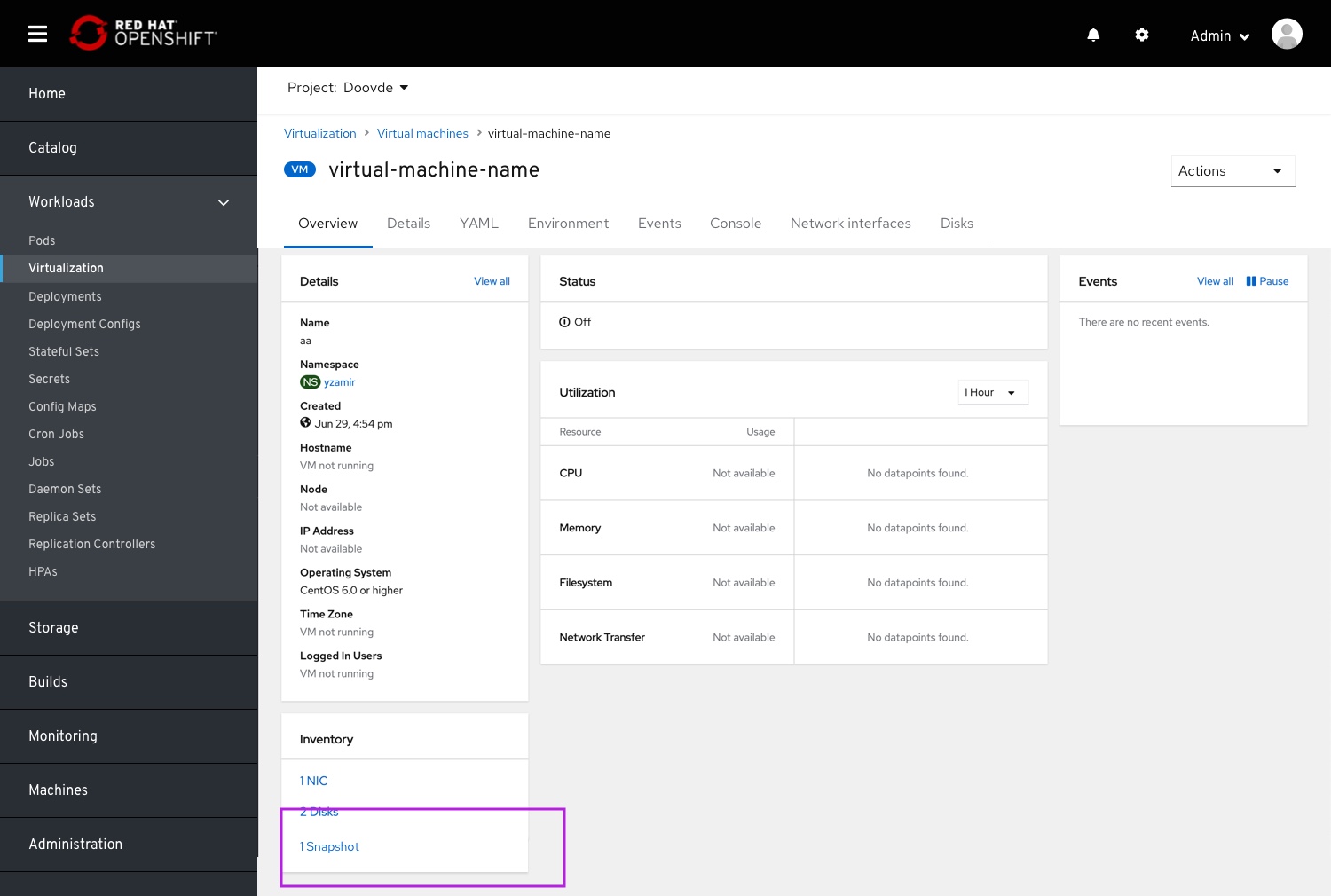 Virtualization - VM dashboard