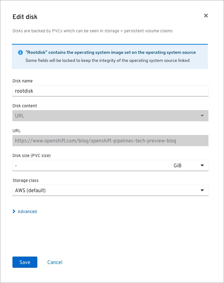 Create VM - OS disk modal