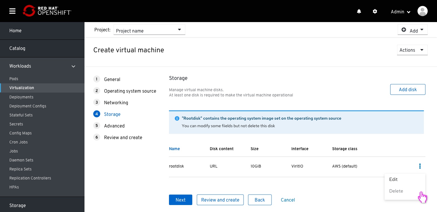 Create VM - OS disk on list