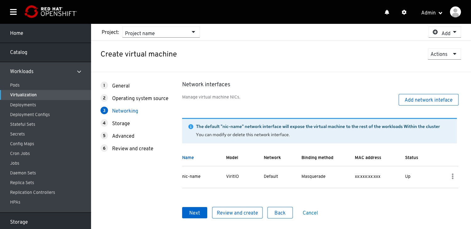 Create VM - Networking -list