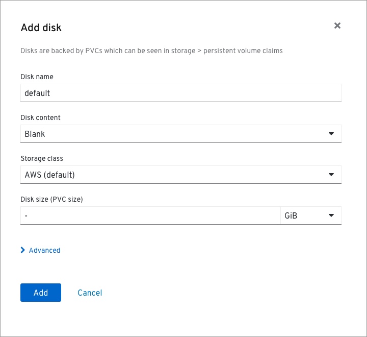 Create VM - Storage -Default disk