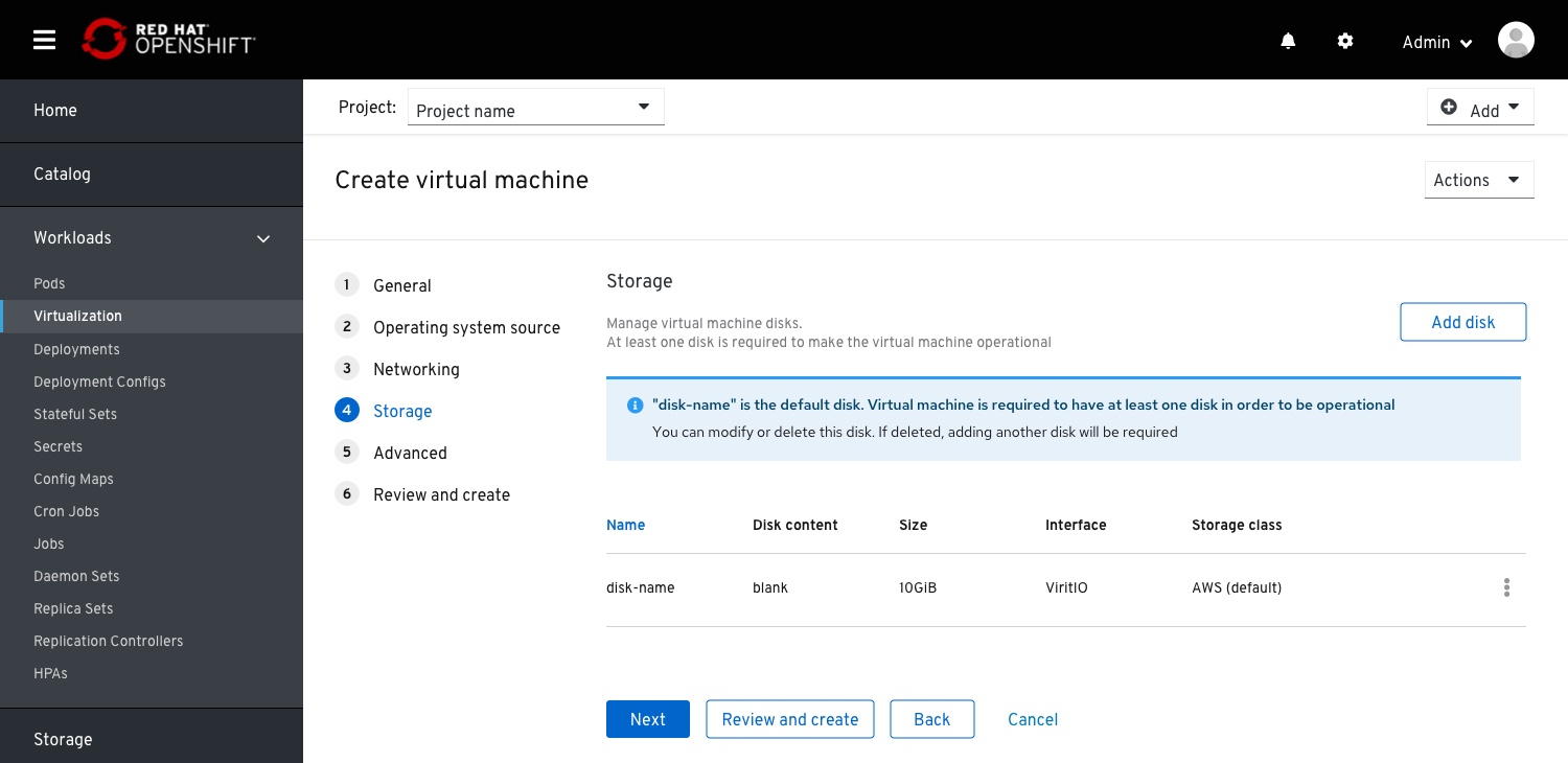 Create VM - Storage -list