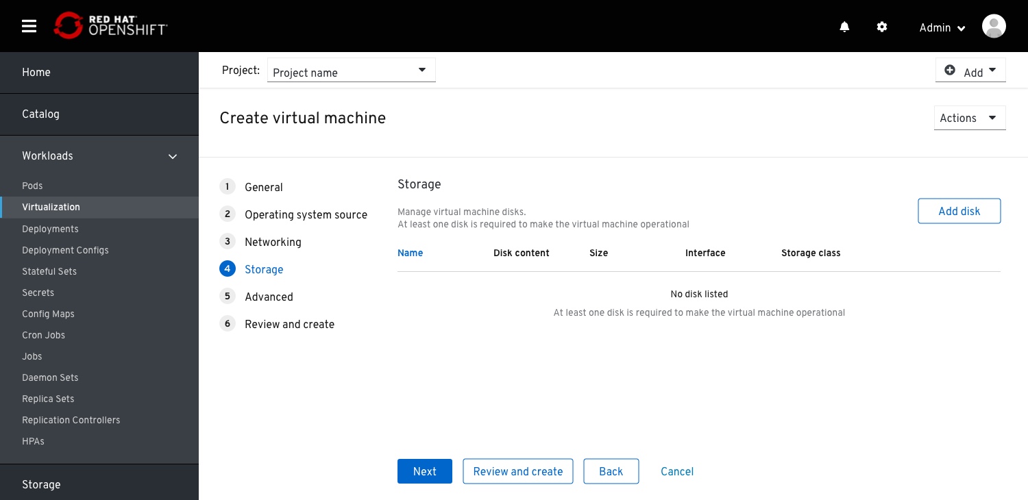 Create VM - Storage -list empty state