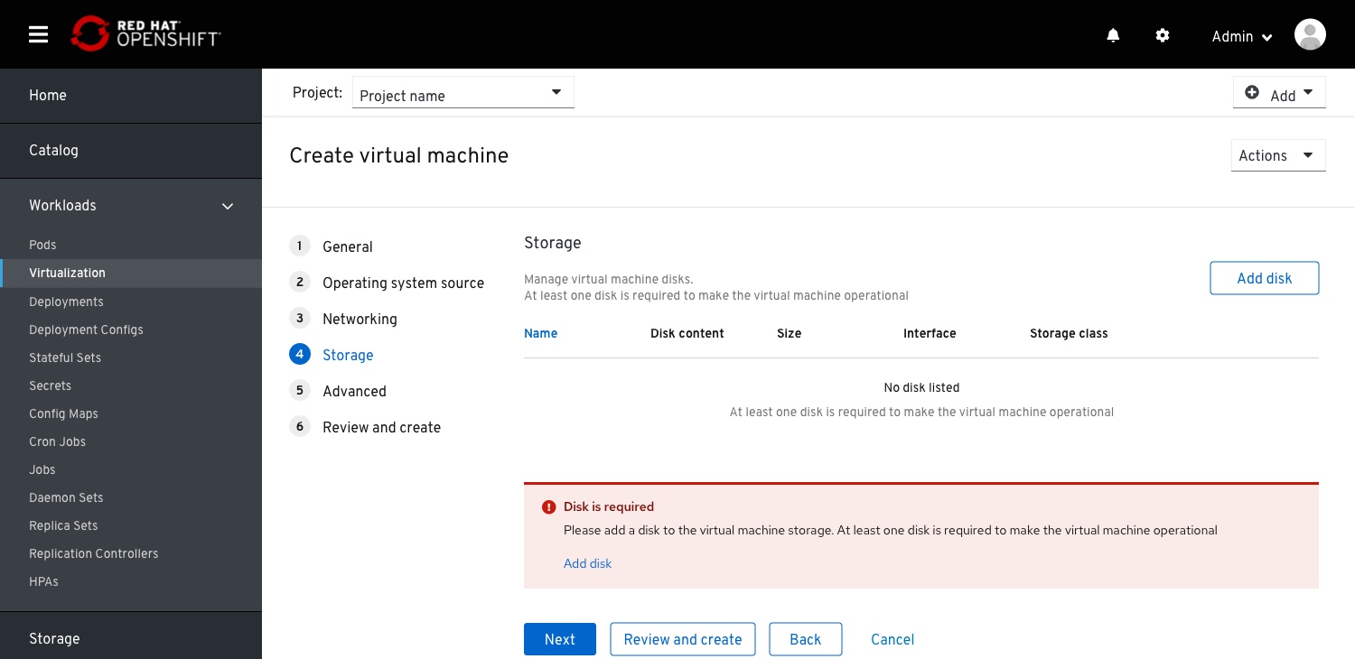 Create VM - Storage -list empty state